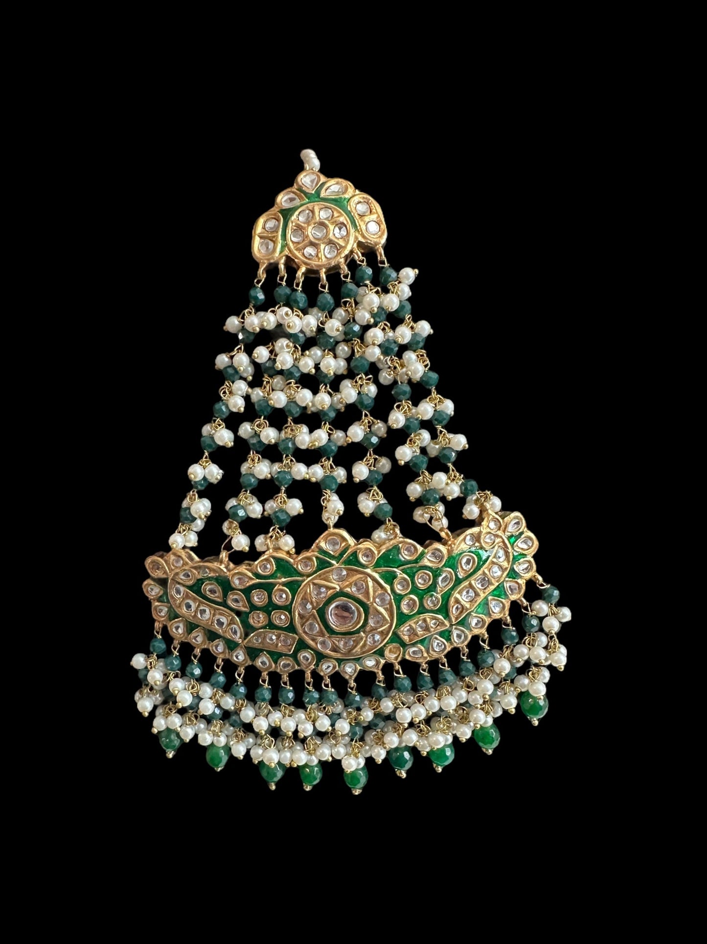 JTK35 kundan jhoomar tika in green meenakari  ( READY TO SHIP )