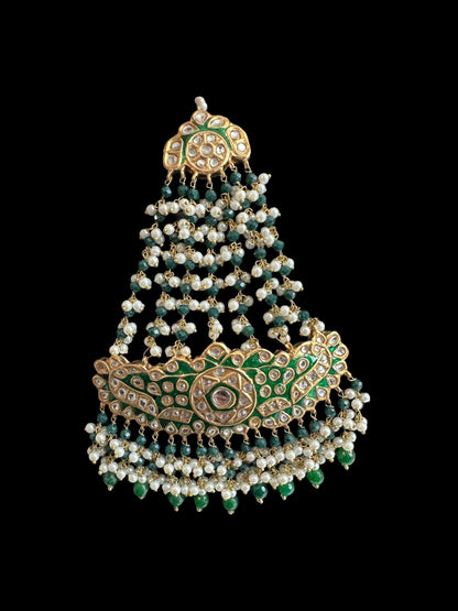 JTK35 kundan jhoomar tika in green meenakari  ( READY TO SHIP )