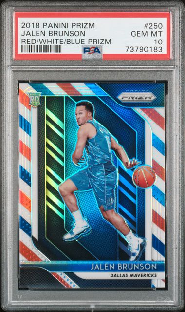 Graded 2018 Panini Prizm Jalen Brunson #250 Red/White/Blue Prizm Rookie RC Basketball Card PSA 10 Gem Mint