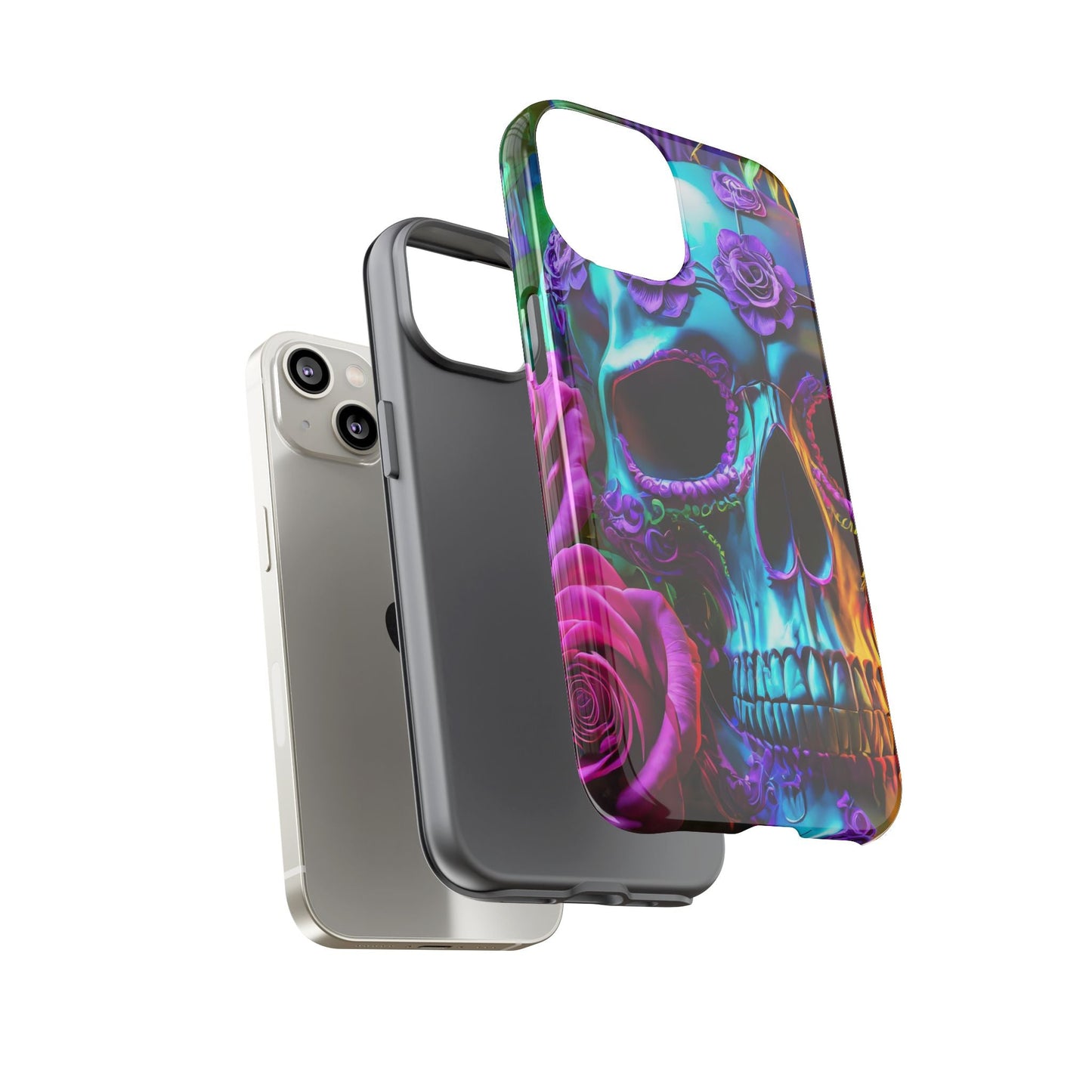 Neon Skull and Roses Vibrant Tough Phone Case