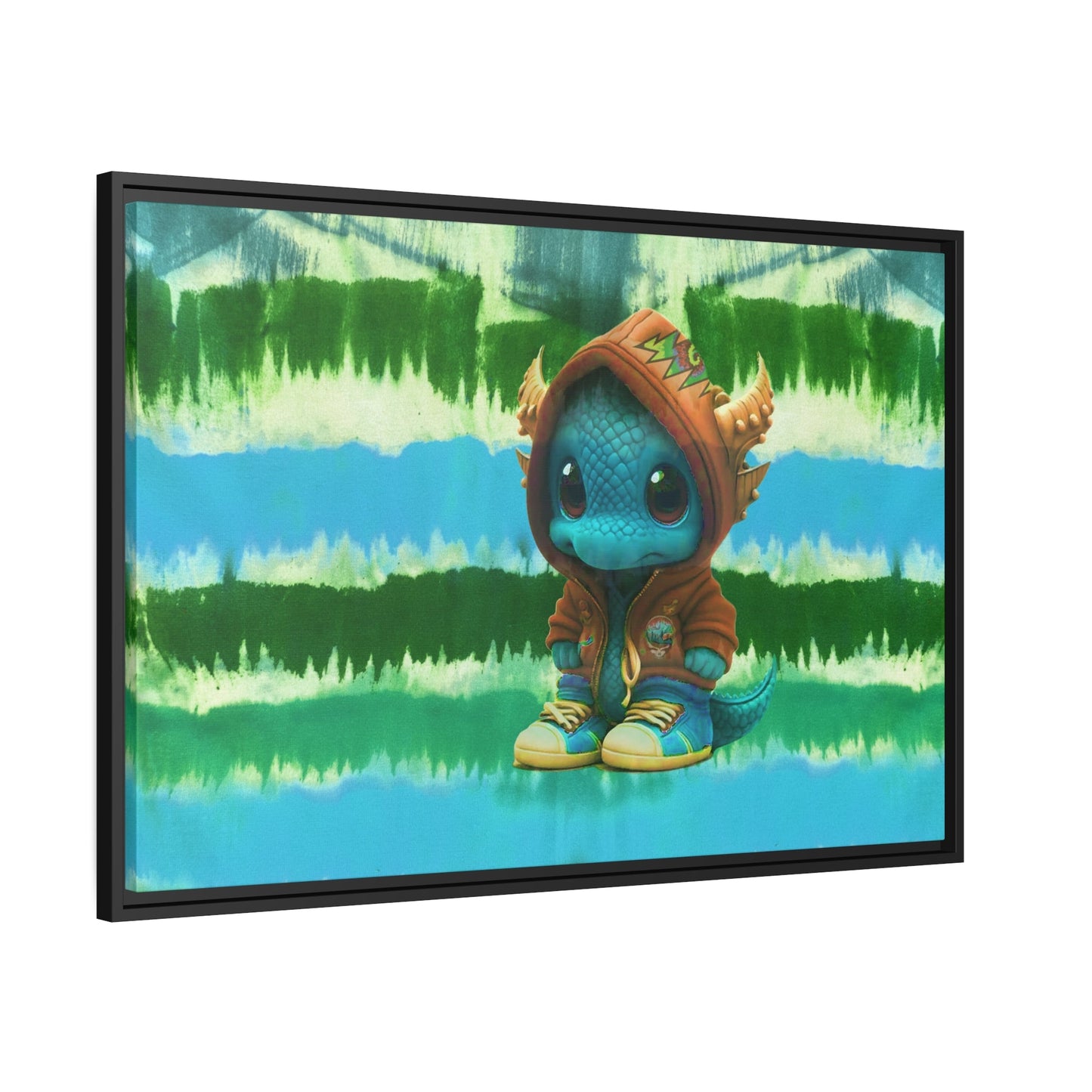 Baby Dragon Jam Aqua Matte Canvas with Black Frame