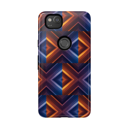 Stylish Tough Phone Case With Blue & Orange Abstract Design