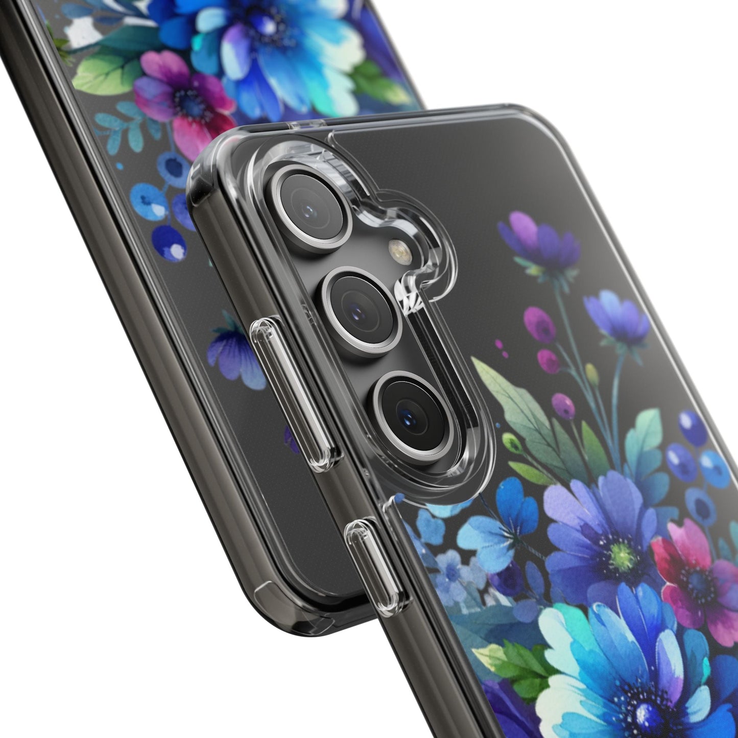 Vibrant Blue Floral Clear Phone Case