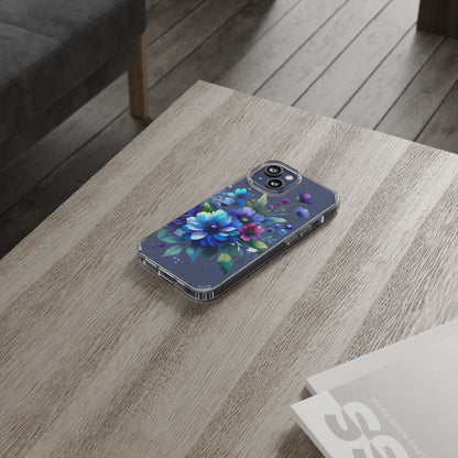 Vibrant Blue Floral Clear Phone Case