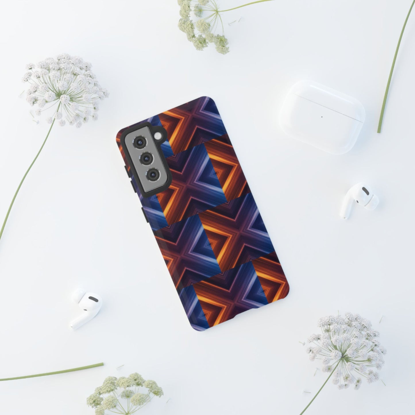 Stylish Tough Phone Case With Blue & Orange Abstract Design