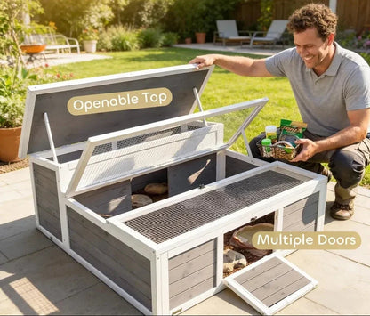 Dual-Zone Wooden Tortoise Habitat & Basking Run