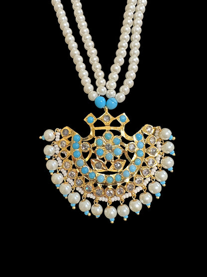 PS400 Turquoise / feroza hyderabadi pendant set with pearls ( READY TO SHIP  )