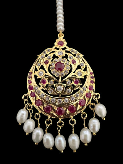 Ruby and zircon gold plated silver tika ( READY TO SHIP )