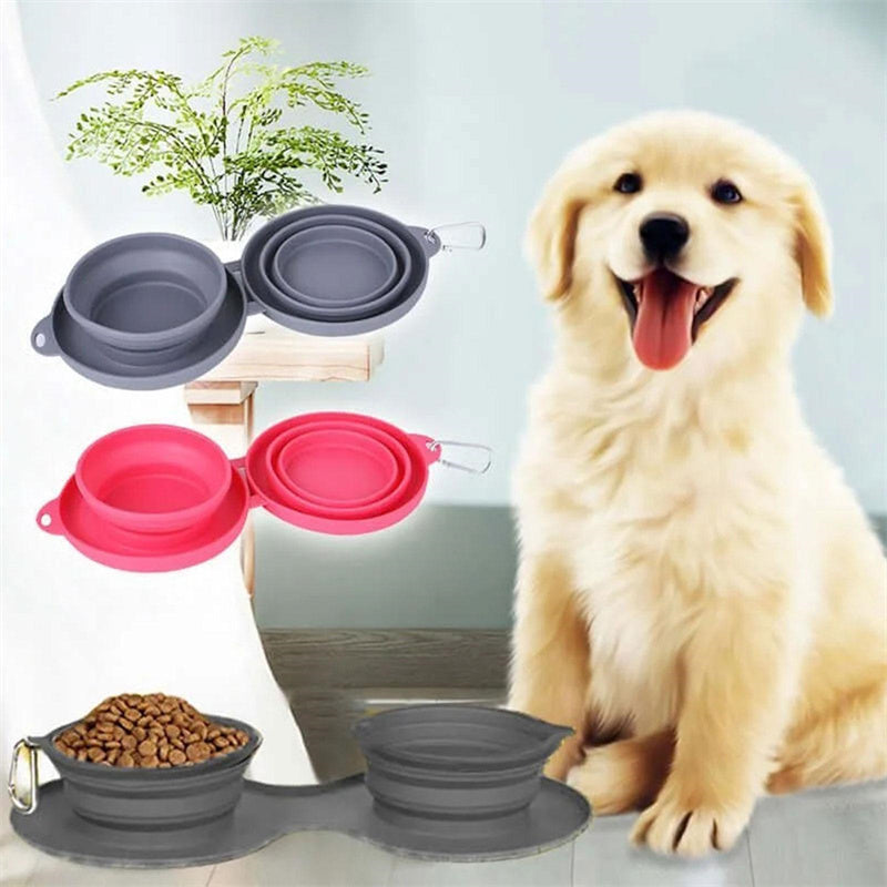 Rubber Foldable Pet Double Bowl