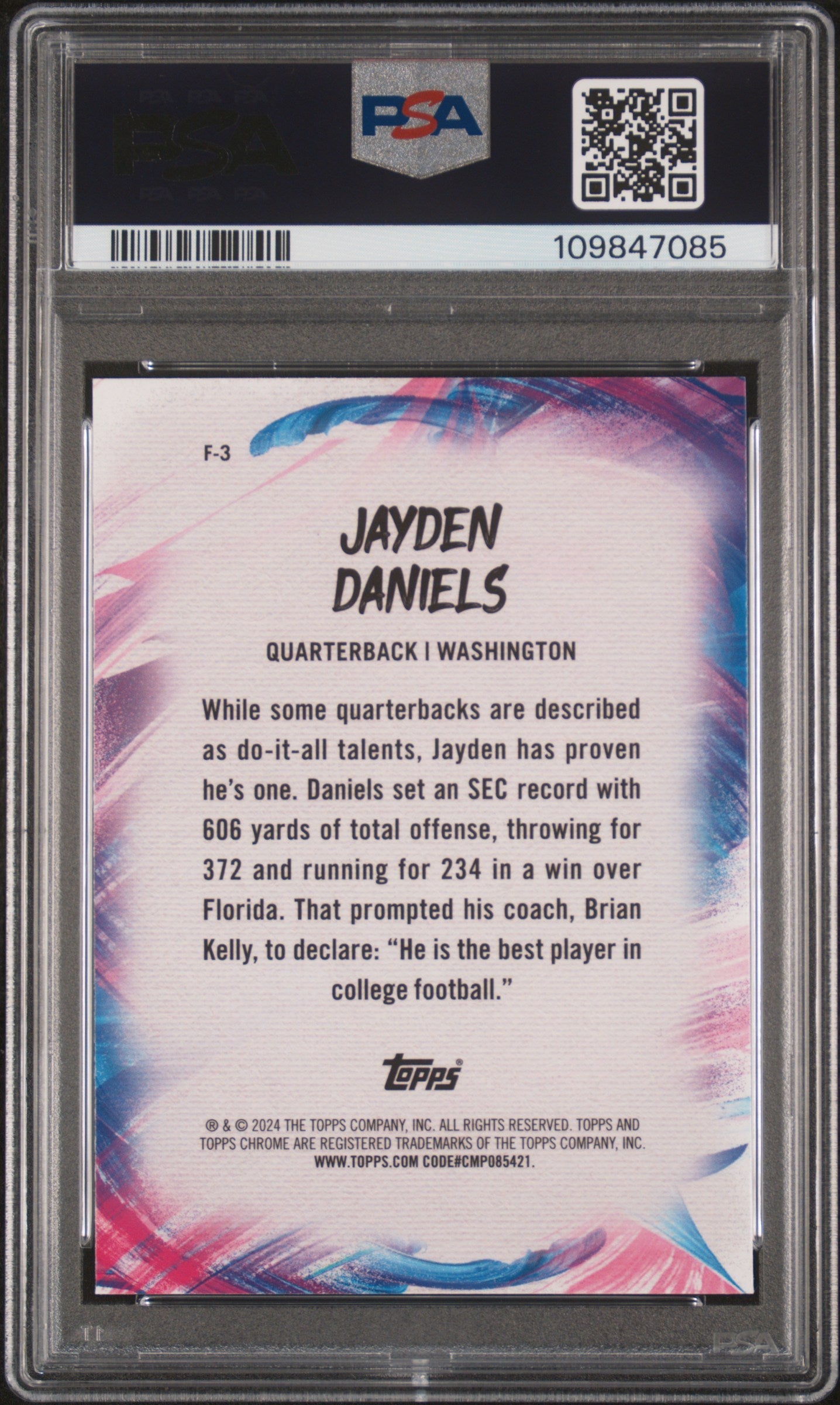 Graded 2024 Topps Chrome Jayden Daniels #F3 Finesse Rookie RC Football Card PSA 10 Gem Mint