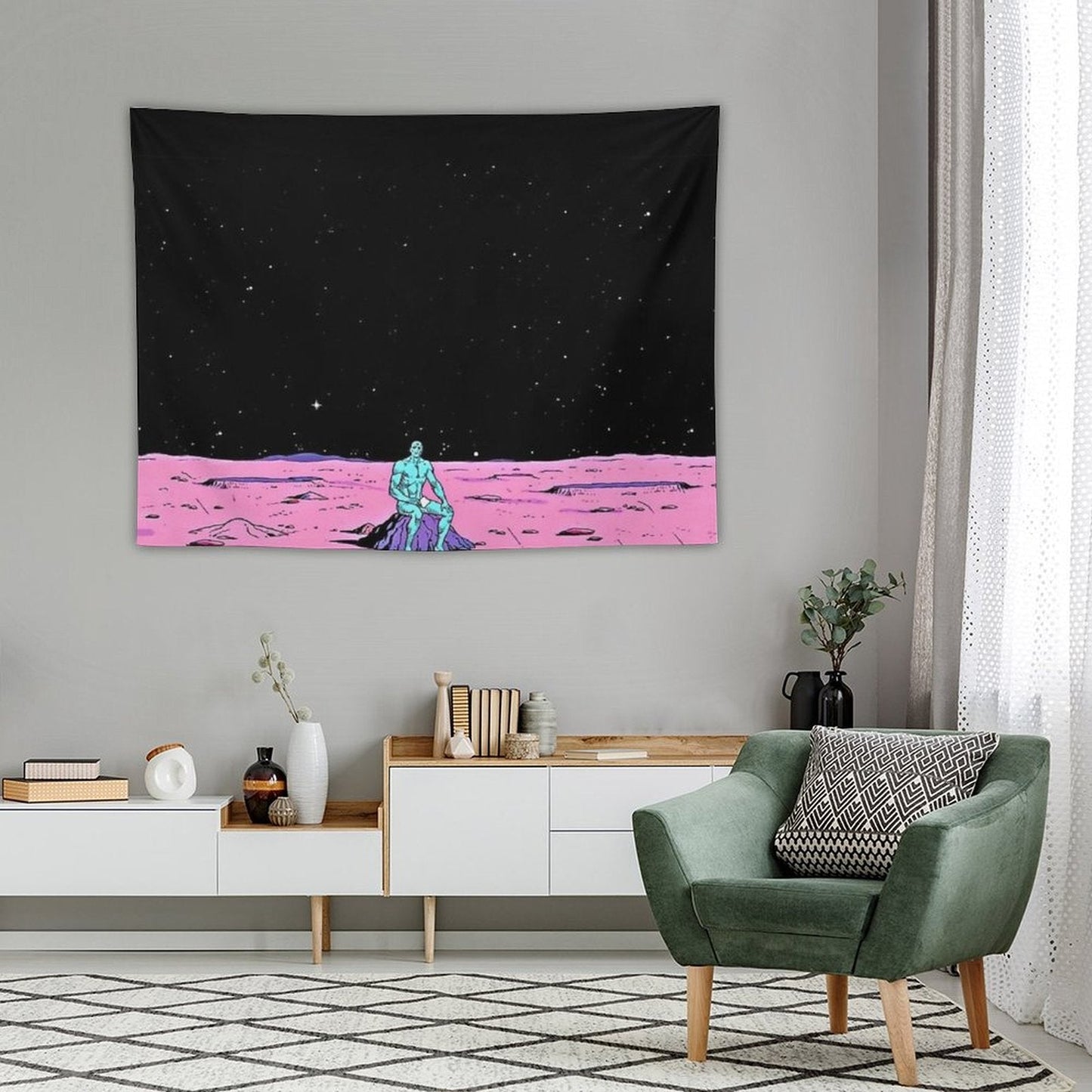 (Fixed) Dr. Manhattan Sitting on Mars (comic) Tapestry