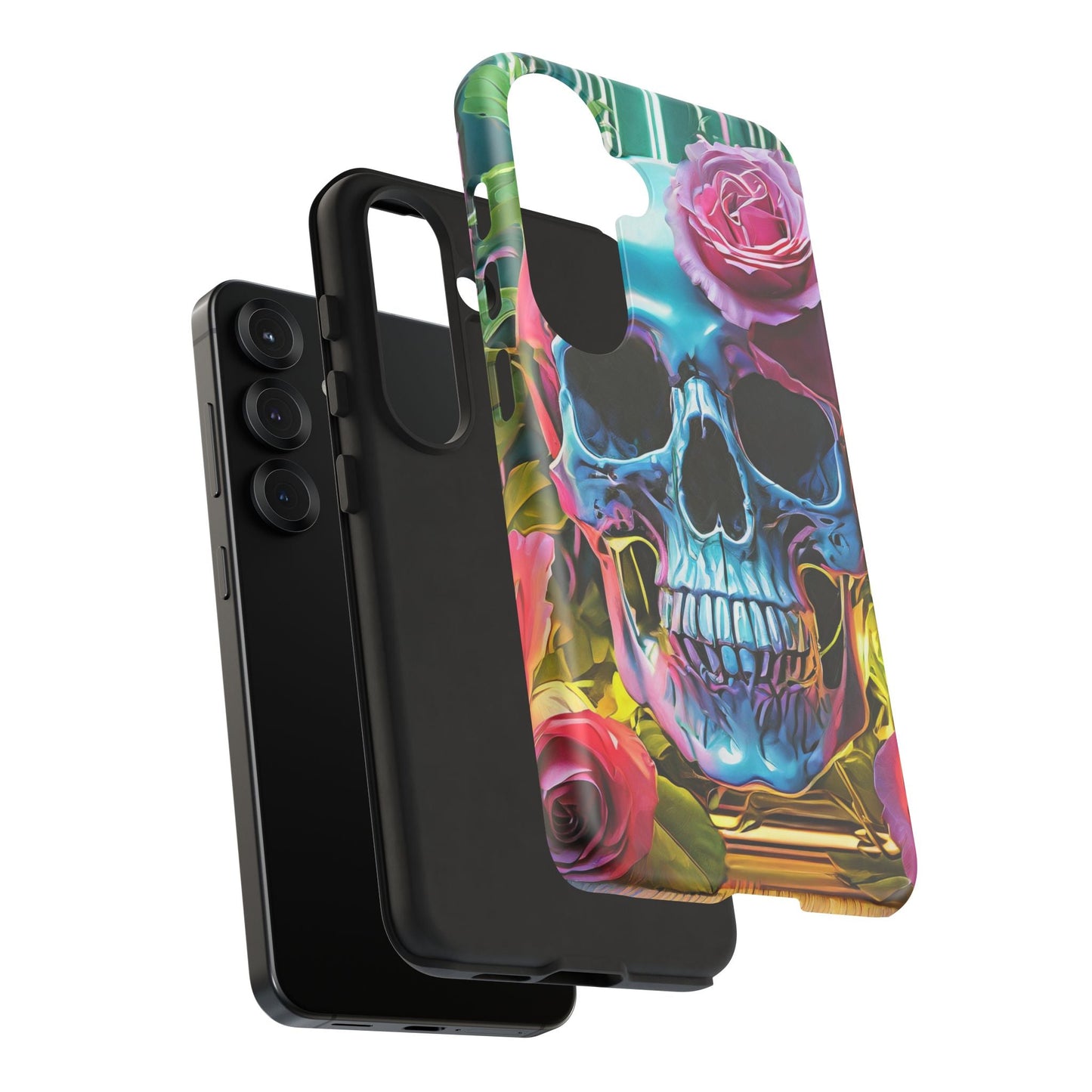 Neon Rose Skull Tough Phone Case