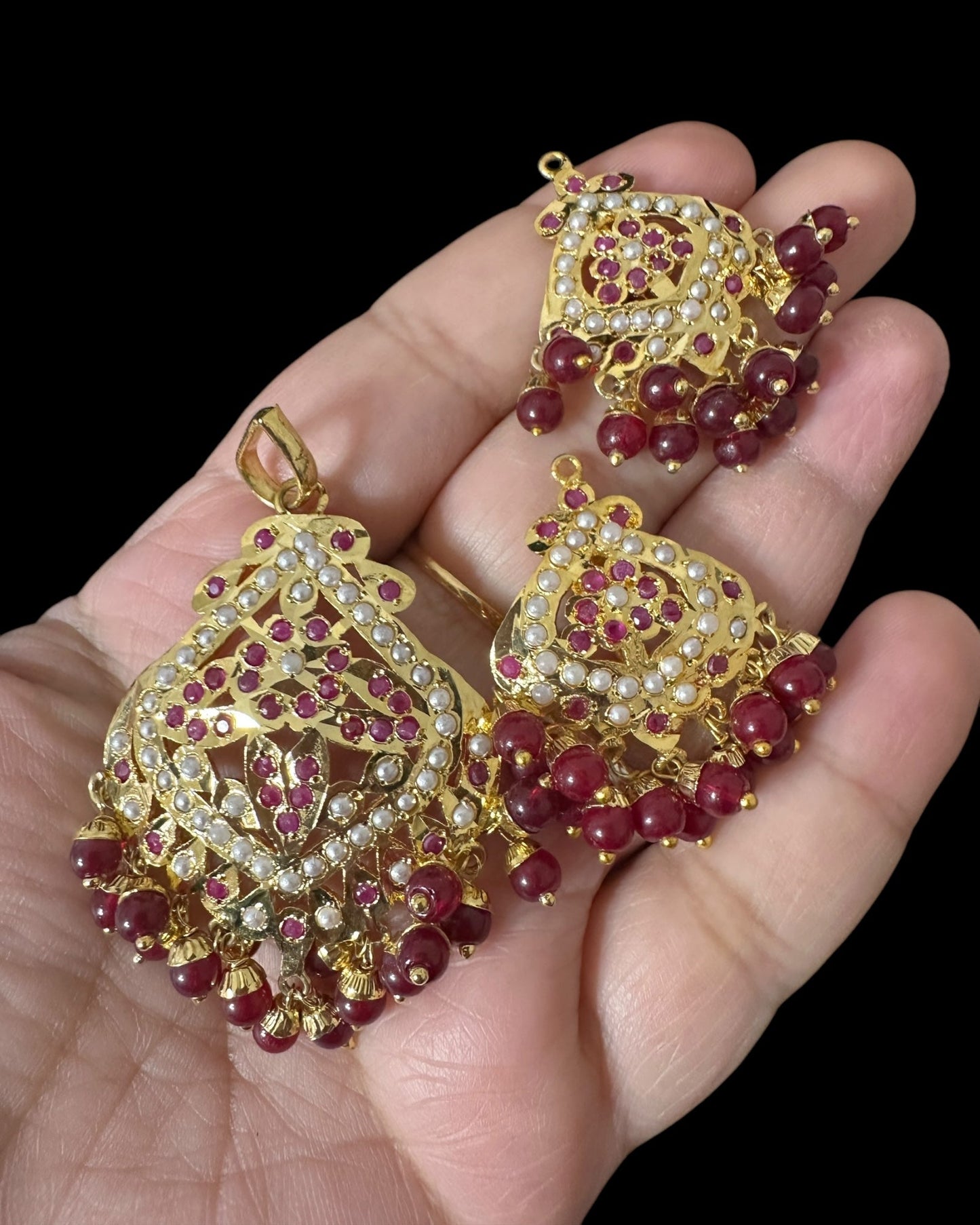 PS547 Ayeza jadau ruby pearl pendant set ( READY TO SHIP )