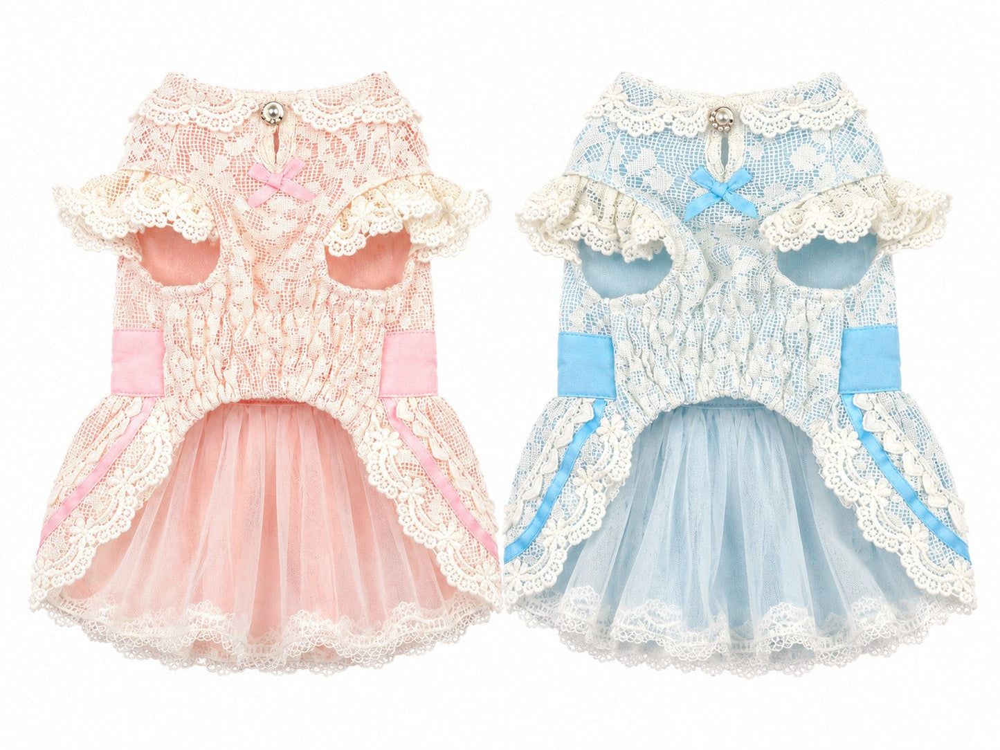 Luxury French Lace Princess Dog Dress with Satin Bow for Small Dogs
