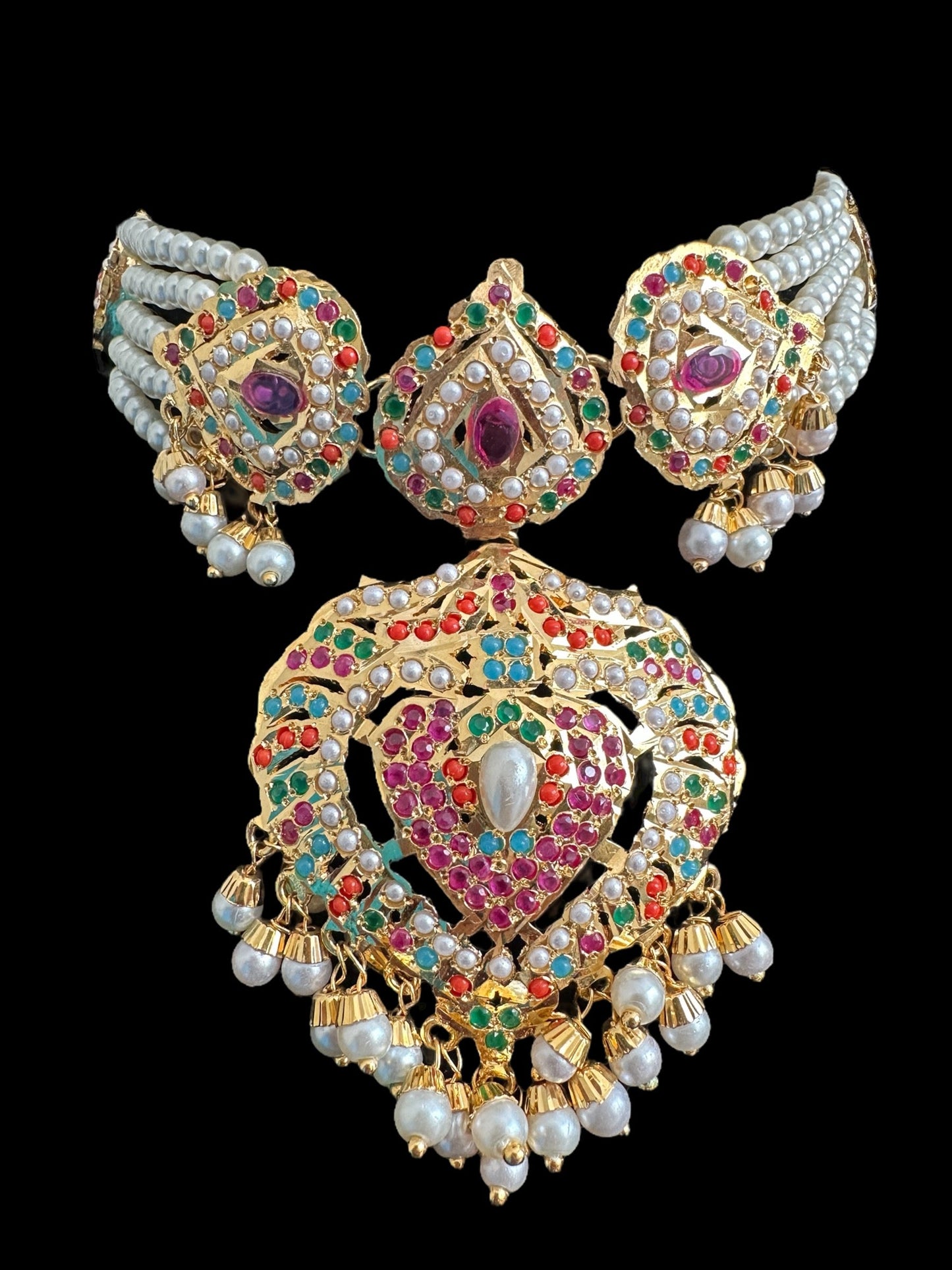 BR468 BAHAAR bridal set in Navratan and pearls ( SHIPS IN 3 WEEKS  )