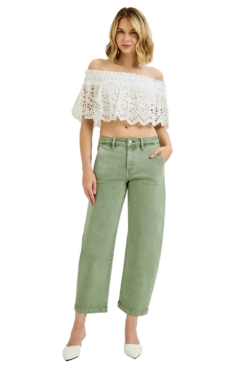 Full Size Tummy Control High Rise Crop Barrel Jeans Plus Size