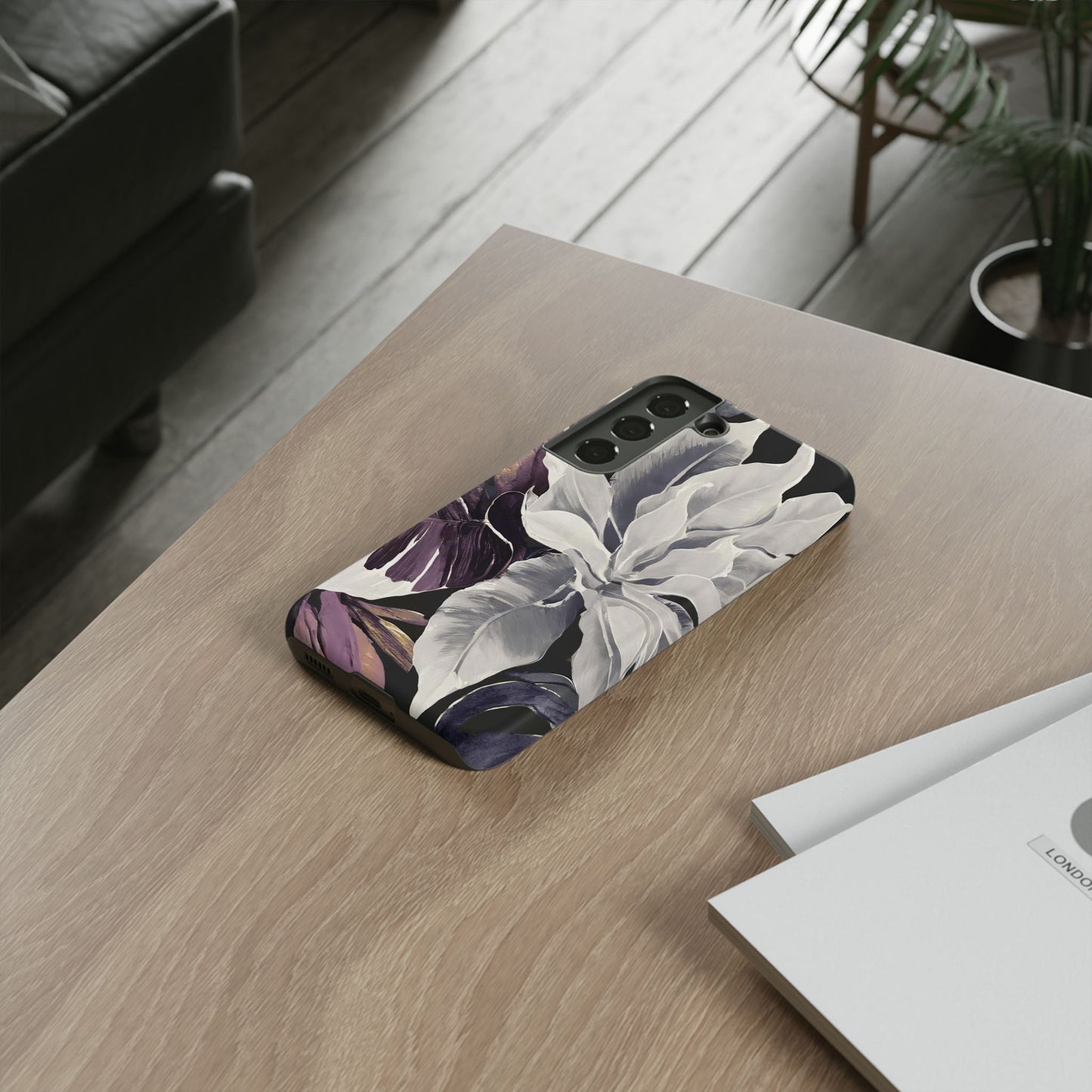 White & Plum Floral Tough Phone Case