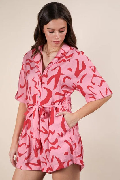 VERY J Oversized Printed Button Down Resort Romper