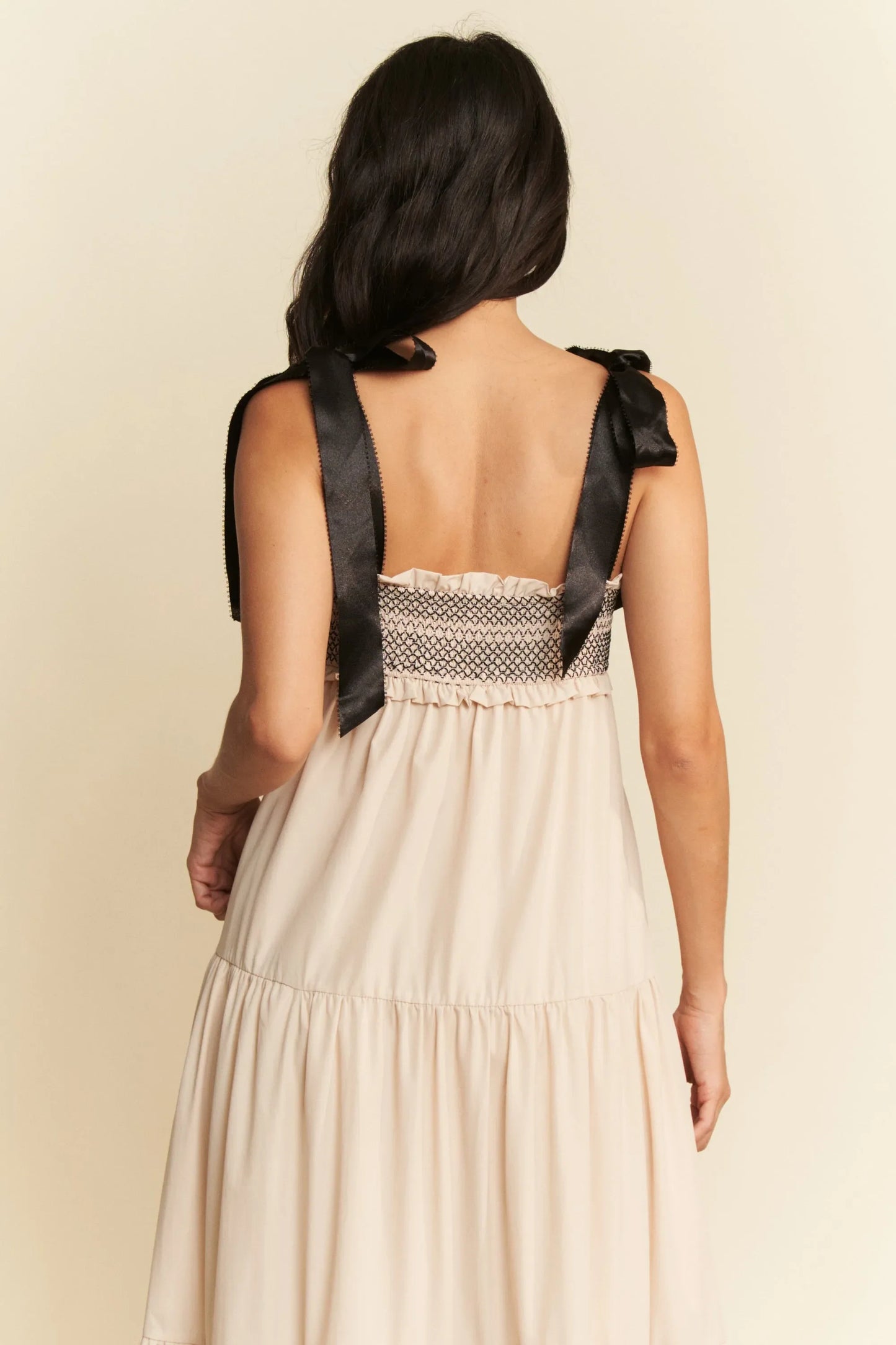 Davi & Dani Multi Contrast Smocked Bodice Straps Maxi Dress