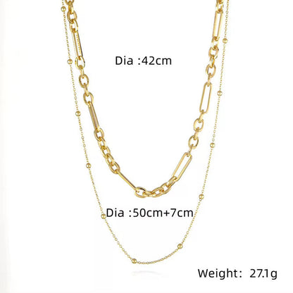 Double Layered Charm Bar Necklaces - Mixed Link 18k