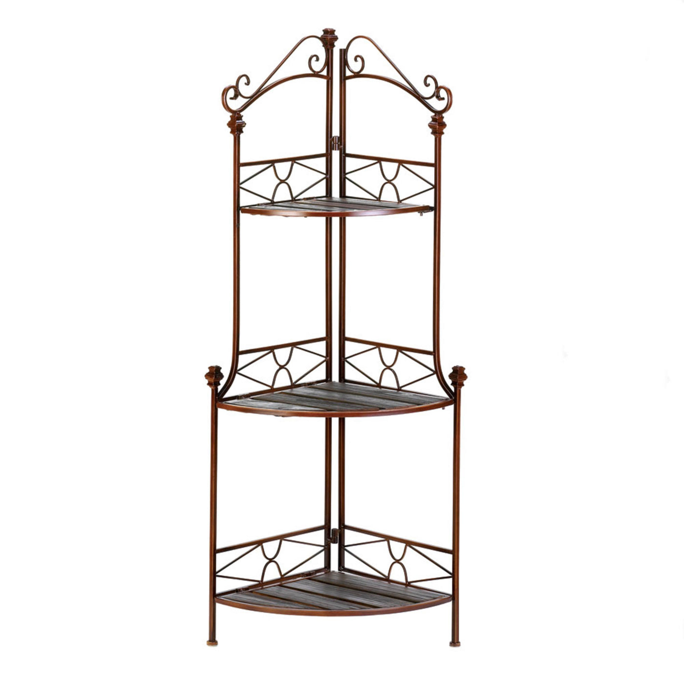Rustic Corner Baker’s Rack – 3-Tier Wood & Metal Corner Shelf for Kitchen, Living, & Decor