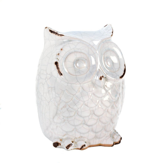 DISTRESSED WHITE OWL FIGURINE