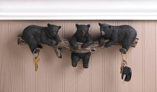 black bear trio hooks wall plaque