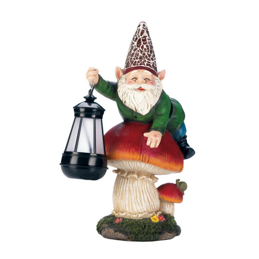 GNOME ON MUSHROOM SOLAR STATUE