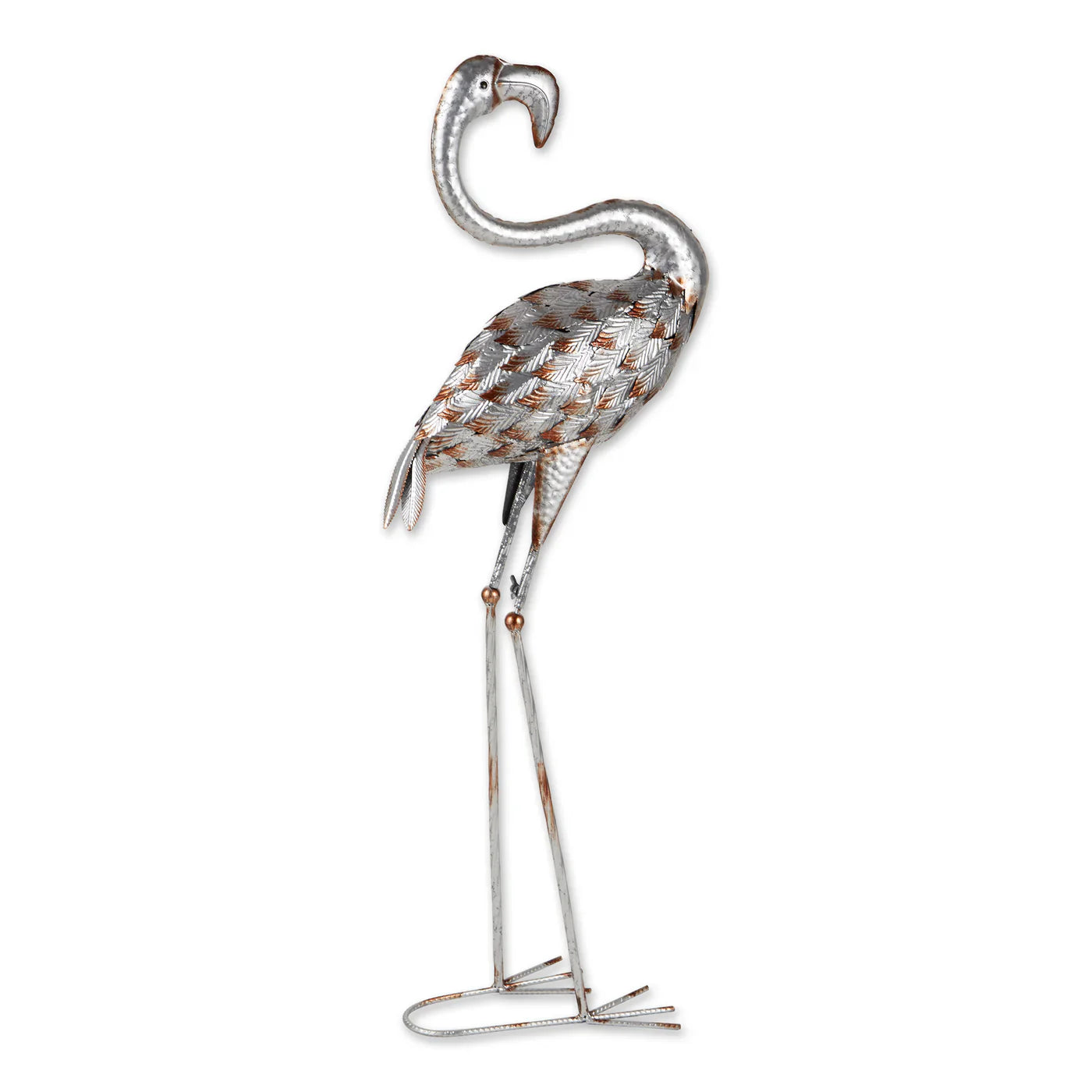 STANDING TALL GALVANIZED FLAMINGO STATUE