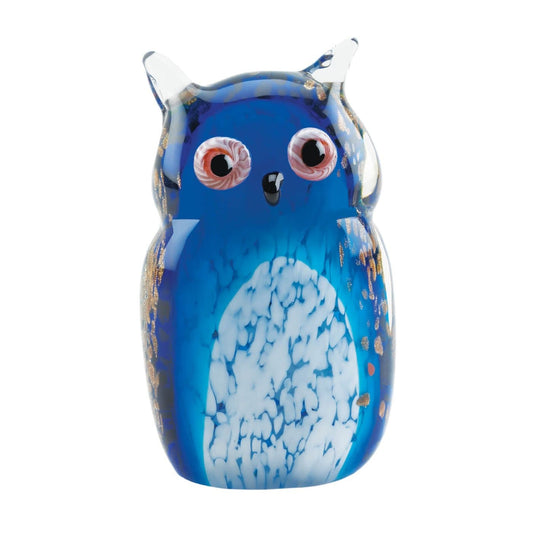 Blue Owl Art Glass Statue