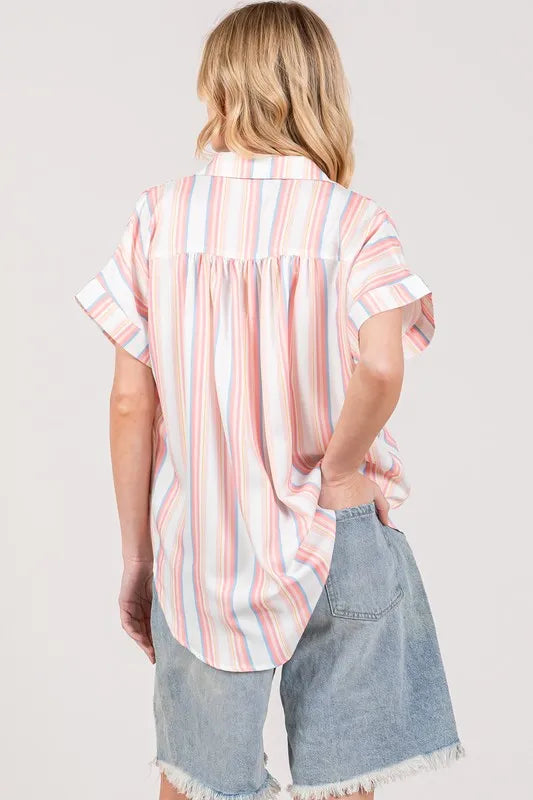 SAGE+FIG Multi Stripe Button Down Short Sleeve Shirt