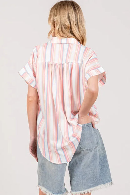 SAGE+FIG Multi Stripe Button Down Short Sleeve Shirt