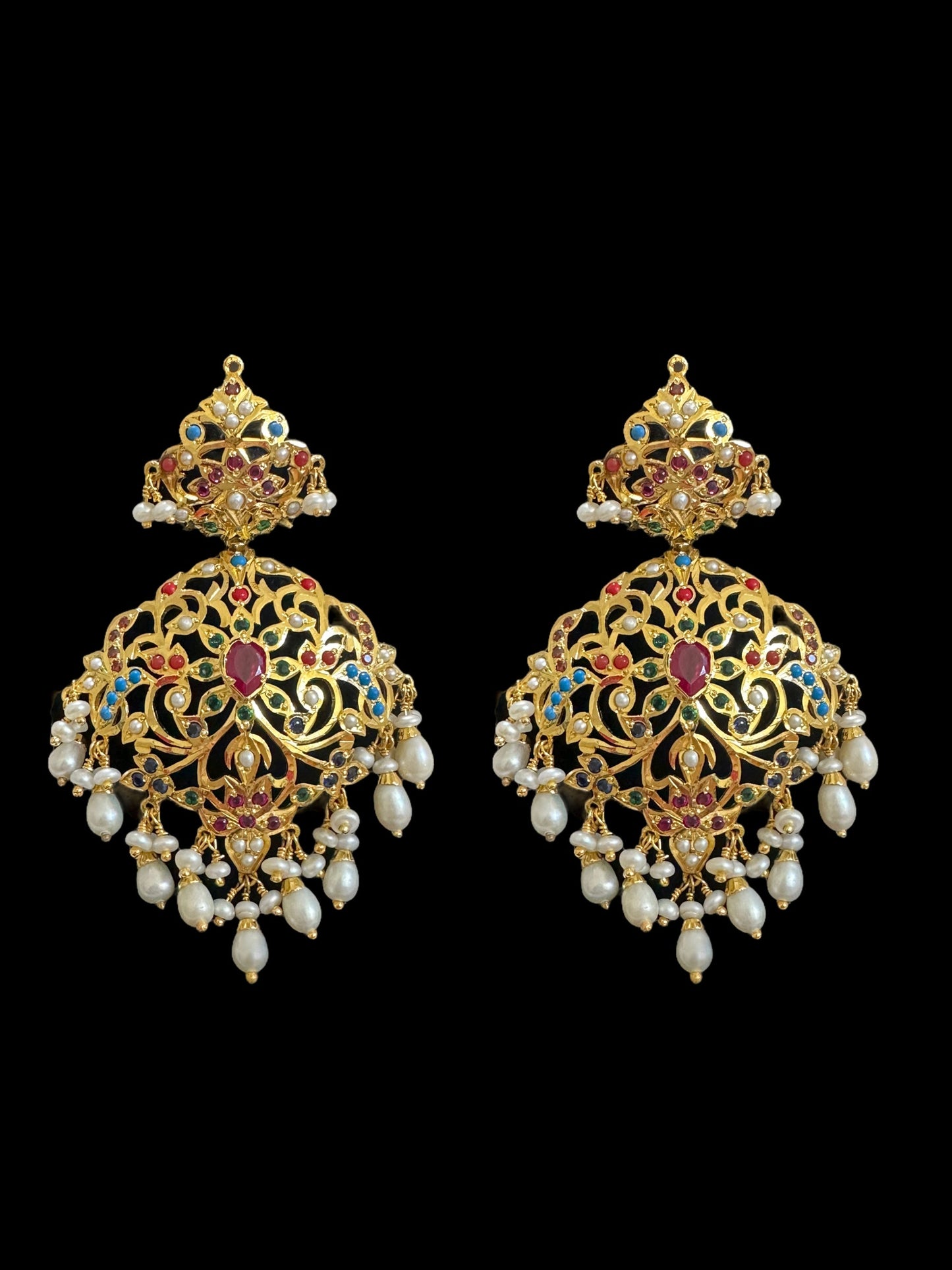 Navratan necklace with earrings in gold plated silver ( READY TO SHIP )