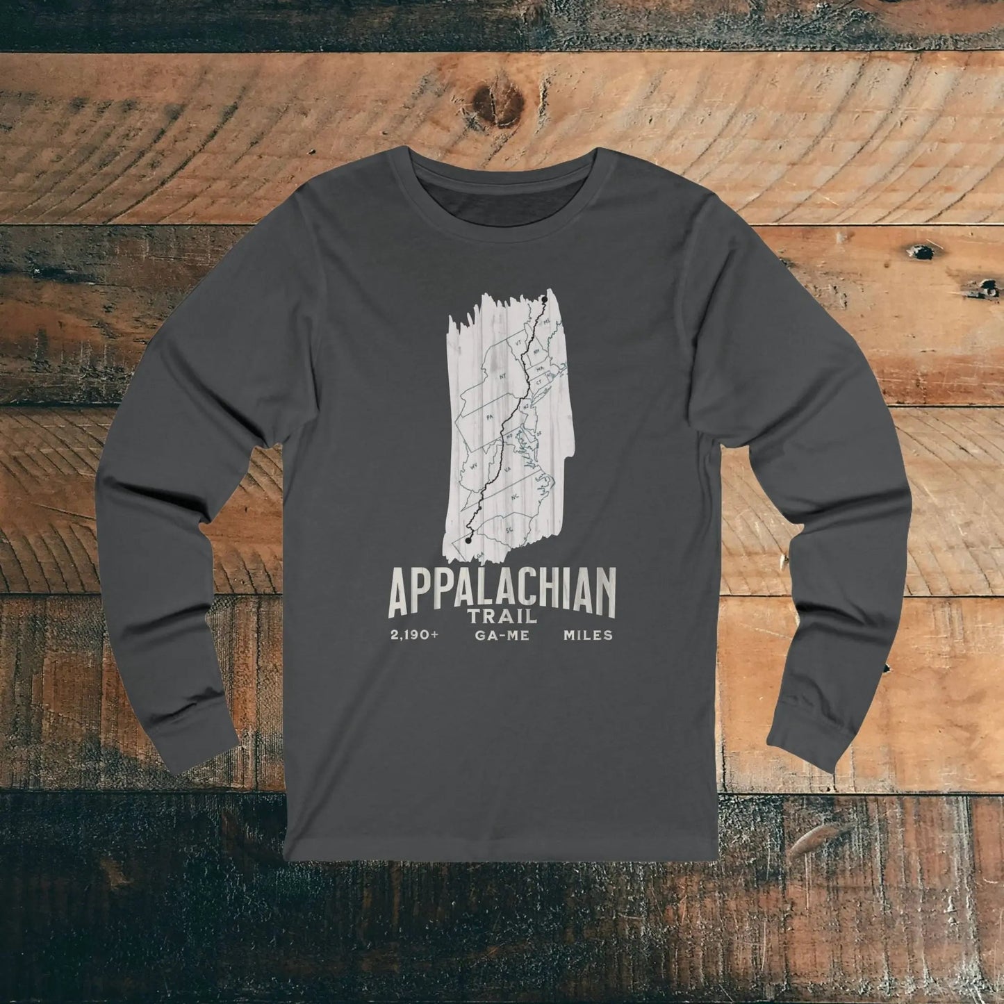 Appalachian National Scenic Trail Unisex Fit Long Sleeve T-shirt AT White Blaze Map