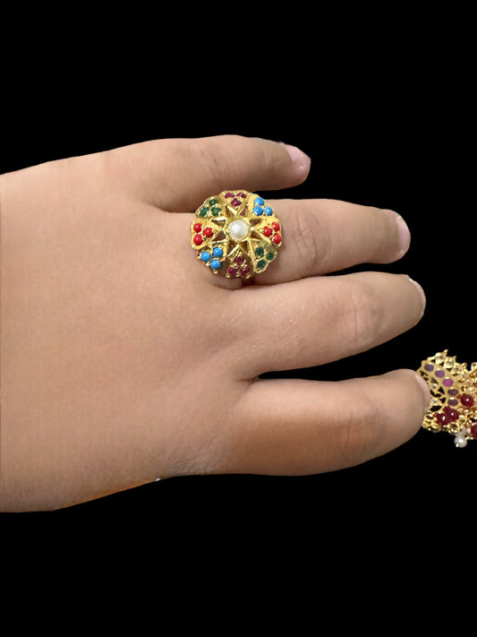 Navratan  gold plated silver ring ( READY TO SHIP )