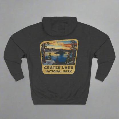 Crater Lake National Park Unisex Fit Fleece Hoodie Scenic View Graphic Wooden Mountain Sign