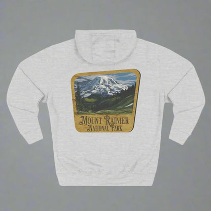 Mount Rainier National Park Fleece Hoodie Unisex Fit Scenic Wooden Mountain Sign