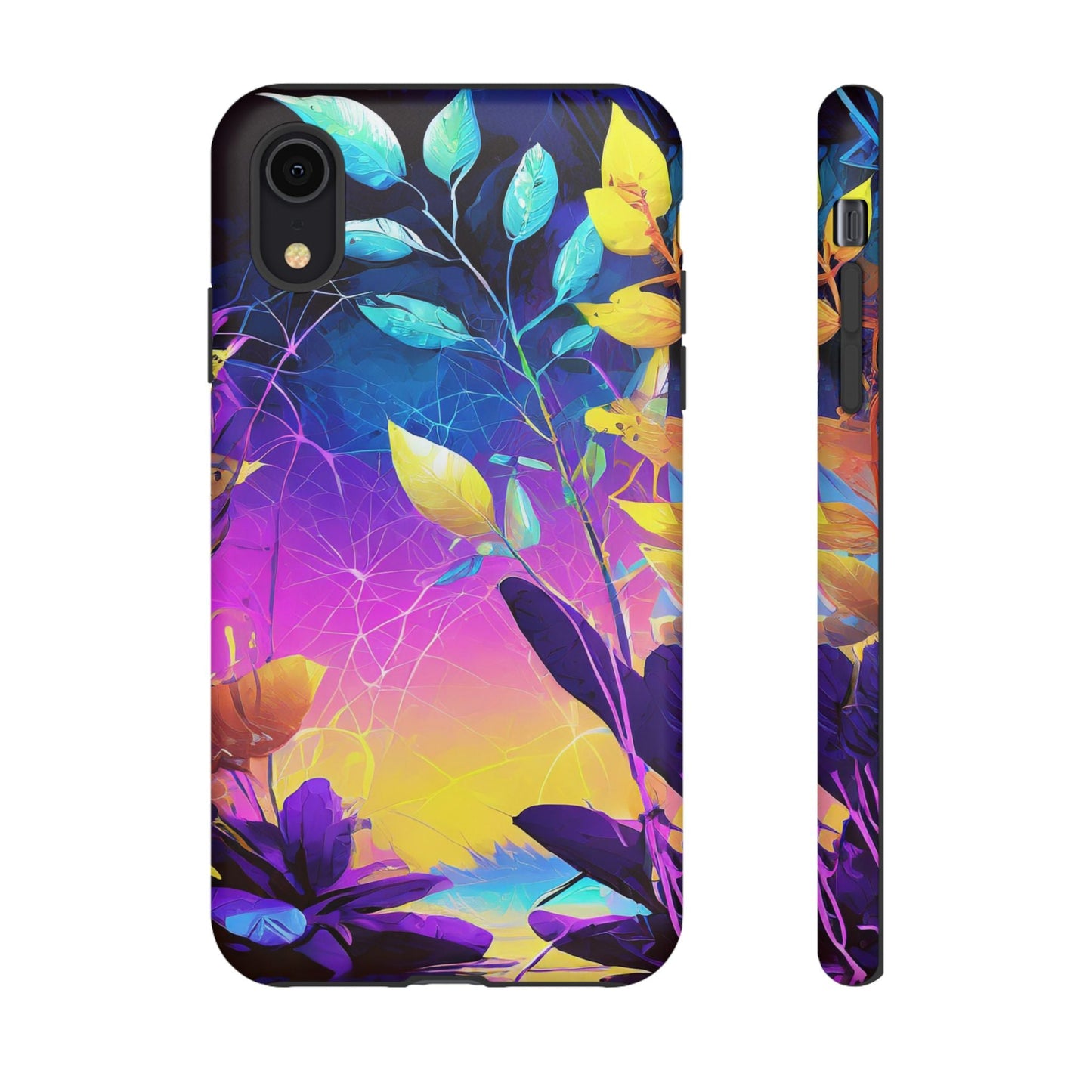 Artistic Vibrant Neon Floral Leaf Tough Phone Case
