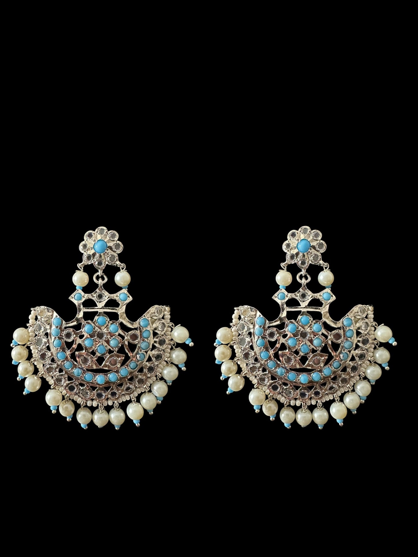 Turquoise / feroza hyderabadi silver plated pendant set with pearls ( READY TO SHIP  )