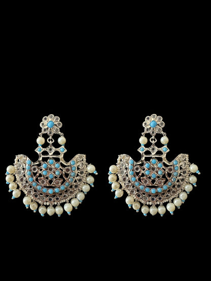 Turquoise / feroza hyderabadi silver plated pendant set with pearls ( READY TO SHIP  )