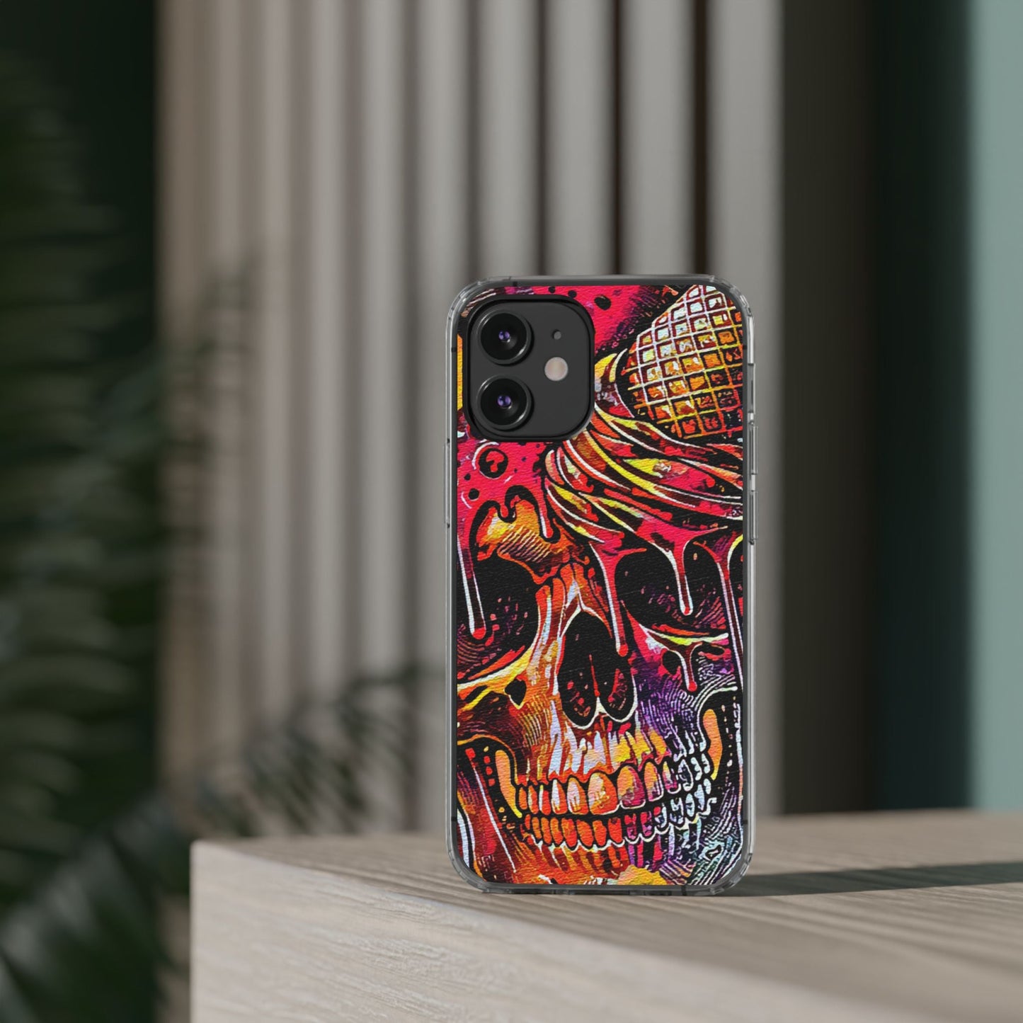 Neon Ice Cream Skull Clear Phone Case