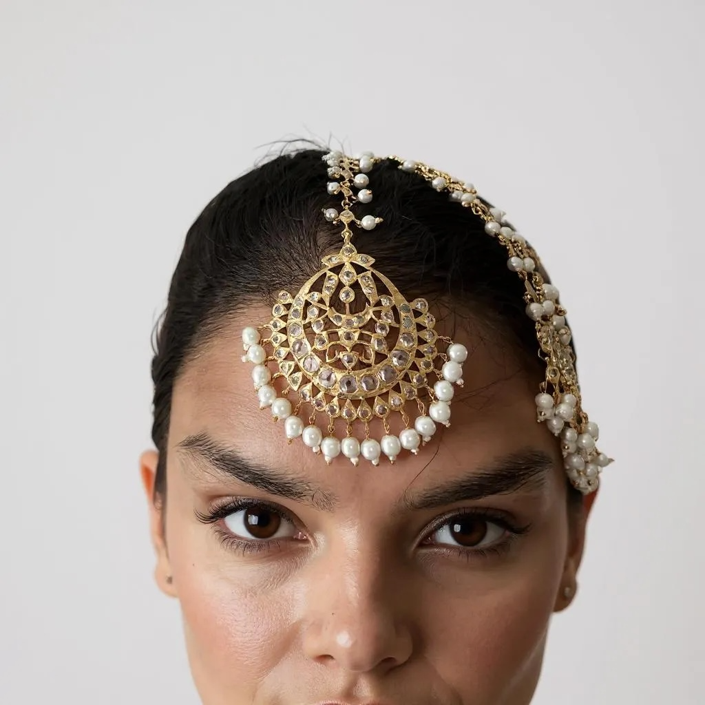 JTK10 Hira jhoomar and tika  in pearls ( SHIPS IN 3 WEEKS )