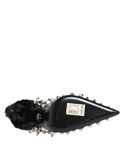 Dolce & Gabbana Black Crystals Studs Stiletto Pumps Shoes