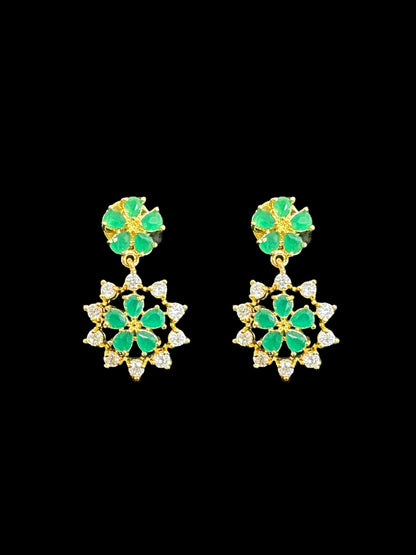 DLN39 Megha long set in cz stones - Green    (READY TO SHIP)