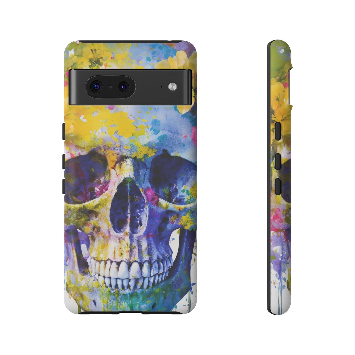 Vibrant Blue Floral Skull Tough Phone Case