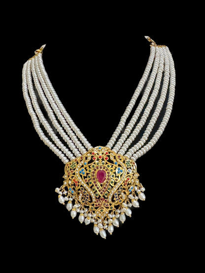 Navratan necklace with earrings in gold plated silver ( READY TO SHIP )