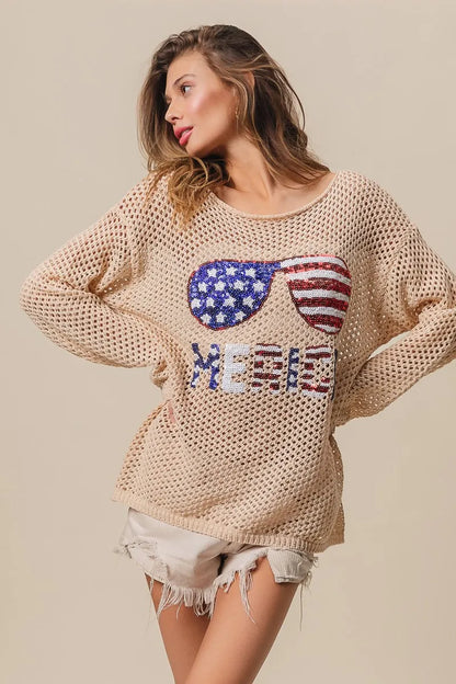 BiBi Sequin American Flag Sunglasses Knit
