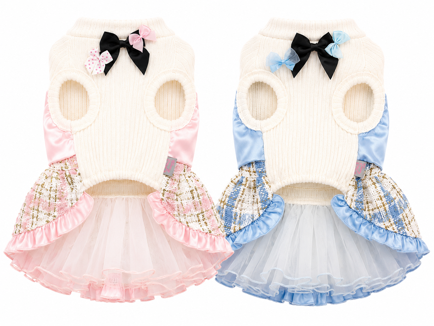 Luxury Tweed Dog Dress with Satin Bow | Designer Princess Puppy Dress for Small Dogs