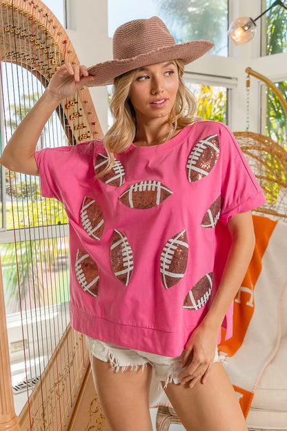 BiBi Game Day Sequins Patched Half Sleeves Top