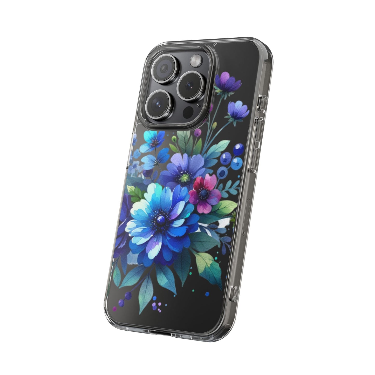 Vibrant Blue Floral Clear Phone Case